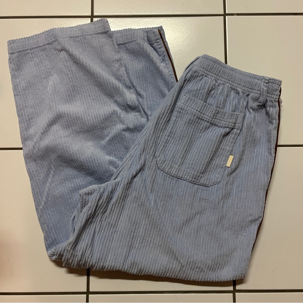 Baby blue Corduroy pants with brown stripe on the side